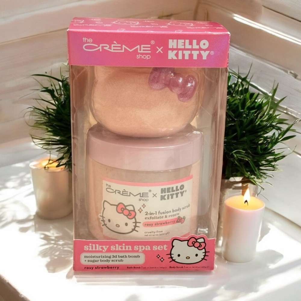 NEW Hello Kitty Silky Skin Spa Set - Moisturizing 3D Bath Bomb + Sugar Body Scru